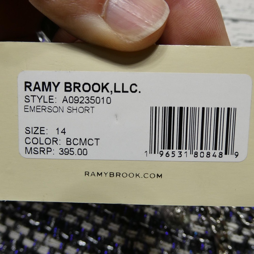 Ramy Brook Shorts Womens 14 Black Tweed Sailor Emerson Short Chain Detail - Picture 4 of 14